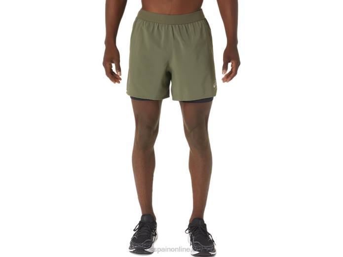 carretera hombre 2-n-1 5in short Asics 4L681122 verde manto/negro rendimiento