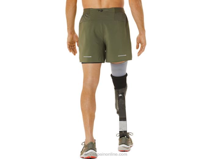 carretera hombre 2-n-1 5in short Asics 4L681122 verde manto/negro rendimiento