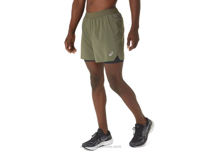 carretera hombre 2-n-1 5in short Asics 4L681122 verde manto/negro rendimiento
