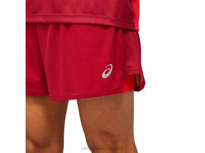 hombres ventilar 2-n-1 5in corto Asics 4L681803 burdeos/rojo eléctrico