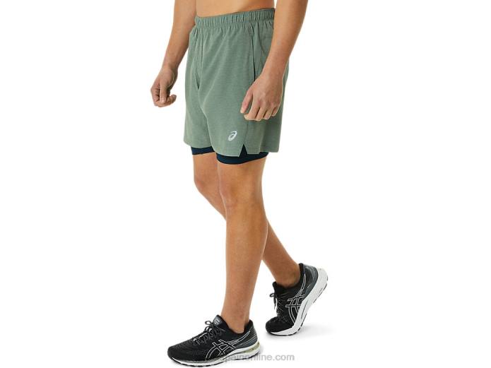 pantalón corto 7 en 2 en 1 para hombre Asics 4L681352 liquen verde brezo/azul francés