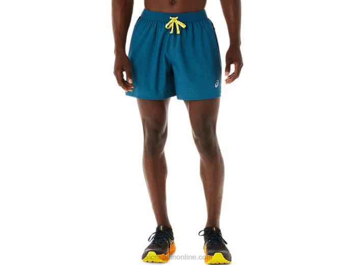pantalón corto con logo fujitrail para hombre Asics 4L68479 tinta verde azulado/amarillo dorado