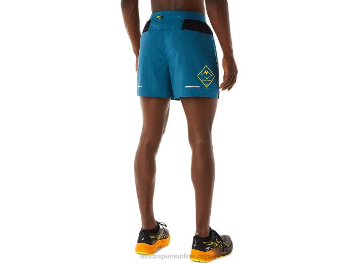 pantalón corto con logo fujitrail para hombre Asics 4L68479 tinta verde azulado/amarillo dorado