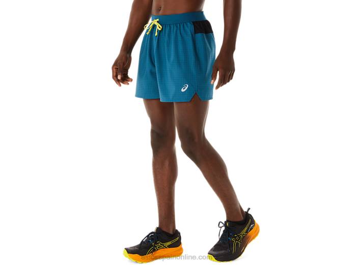 pantalón corto con logo fujitrail para hombre Asics 4L68479 tinta verde azulado/amarillo dorado