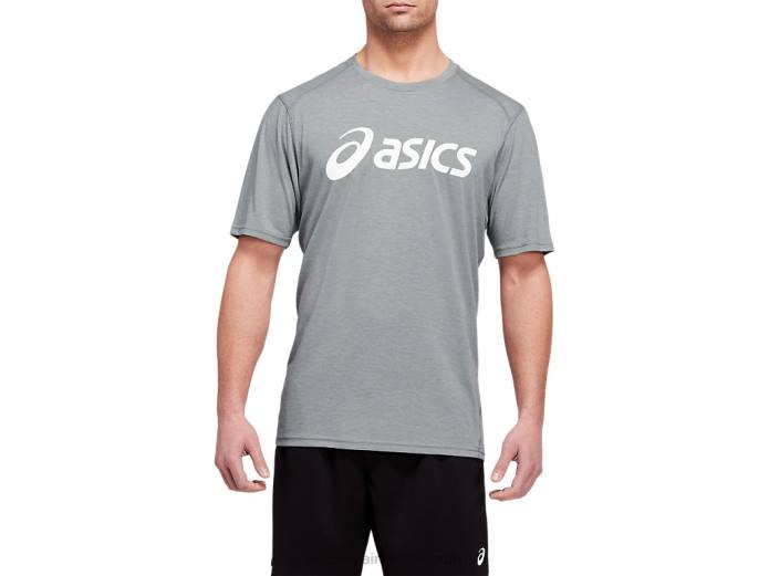 camiseta de entrenamiento de manga corta triblend para hombre Asics 4L681987 yeso jaspeado/blanco