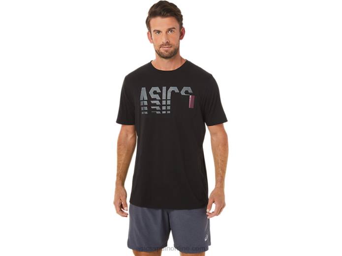 camiseta de manga corta con bolsillo a rayas Asics 4L681650 rendimiento negro