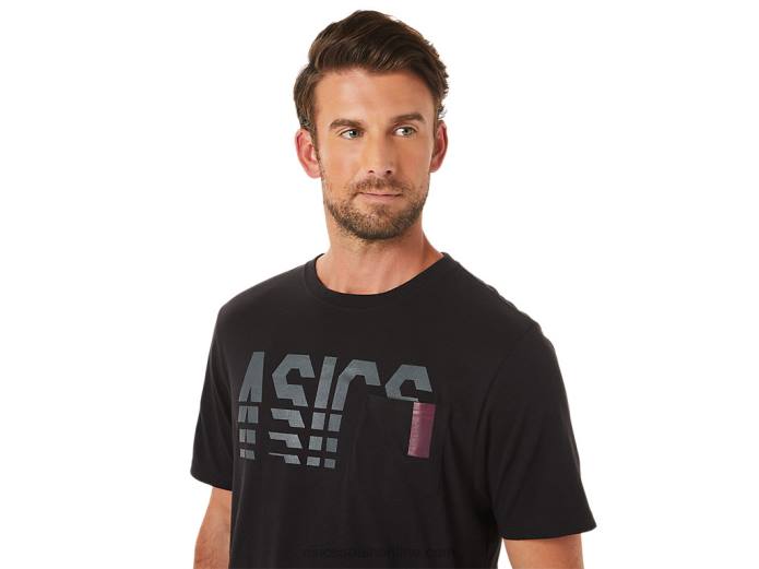 camiseta de manga corta con bolsillo a rayas Asics 4L681650 rendimiento negro