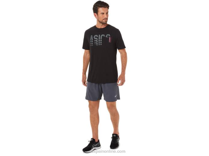camiseta de manga corta con bolsillo a rayas Asics 4L681650 rendimiento negro