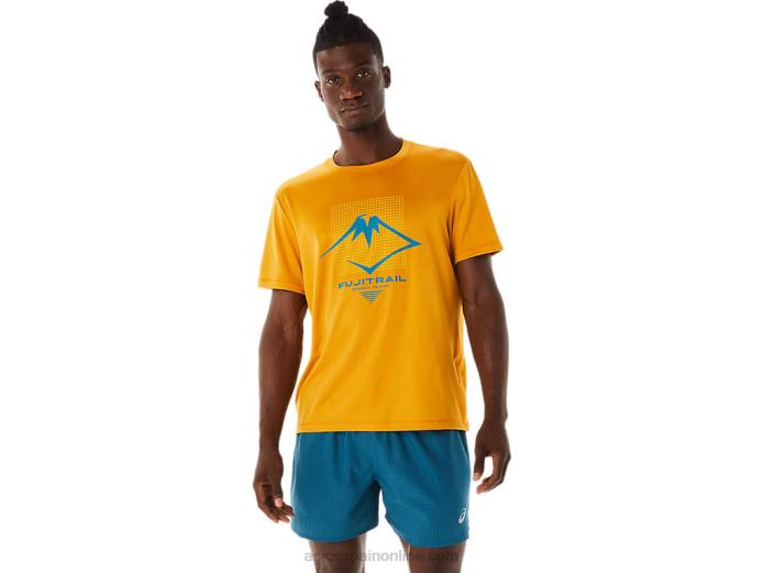 camiseta de manga corta con logo fujitrail para hombre Asics 4L68420 tormenta de arena