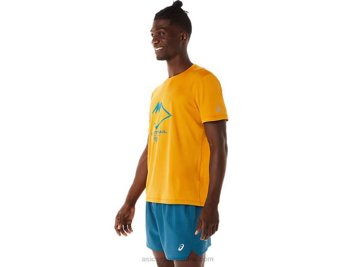 camiseta de manga corta con logo fujitrail para hombre Asics 4L68420 tormenta de arena