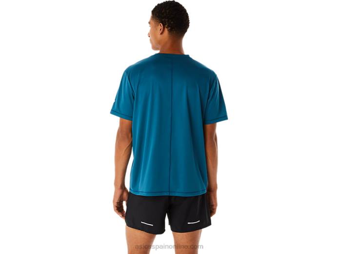 camiseta de manga corta con logo fujitrail para hombre Asics 4L68436 tinta verde azulado