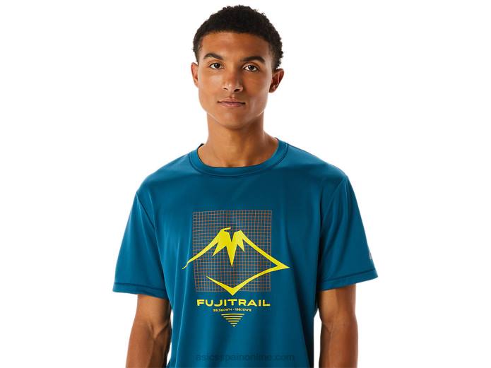 camiseta de manga corta con logo fujitrail para hombre Asics 4L68436 tinta verde azulado