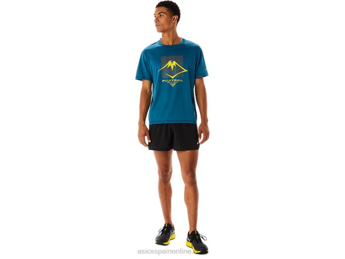 camiseta de manga corta con logo fujitrail para hombre Asics 4L68436 tinta verde azulado