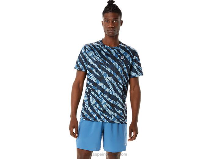 camiseta de manga corta de camuflaje salvaje para hombre Asics 4L681058 azul celeste/negro rendimiento