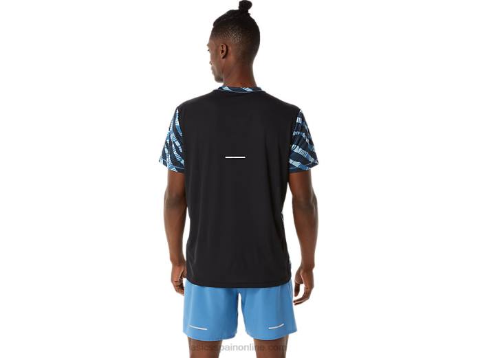 camiseta de manga corta de camuflaje salvaje para hombre Asics 4L681058 azul celeste/negro rendimiento