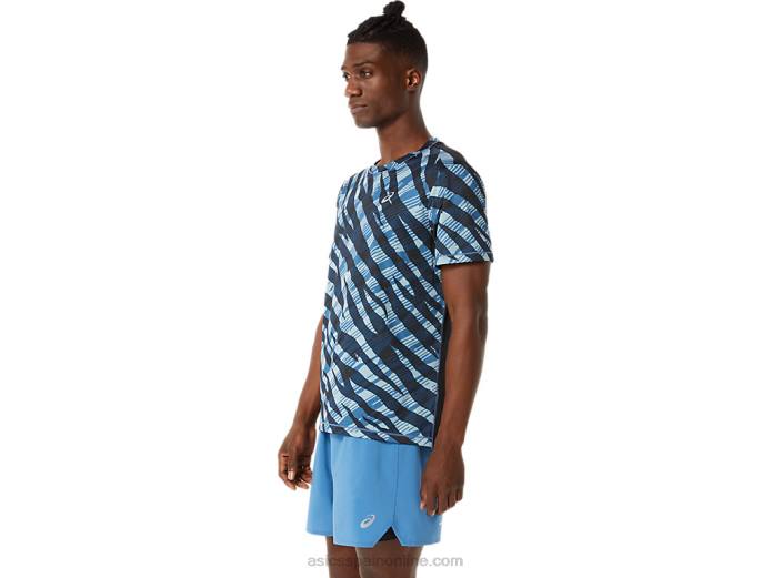 camiseta de manga corta de camuflaje salvaje para hombre Asics 4L681058 azul celeste/negro rendimiento