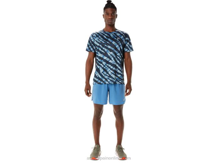 camiseta de manga corta de camuflaje salvaje para hombre Asics 4L681058 azul celeste/negro rendimiento