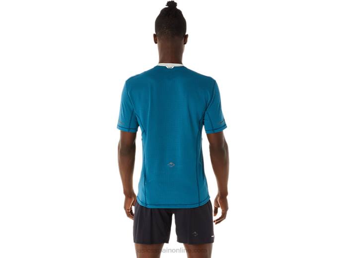 camiseta de manga corta fujitrail para hombre Asics 4L68465 tinta verde azulado/salvia claro