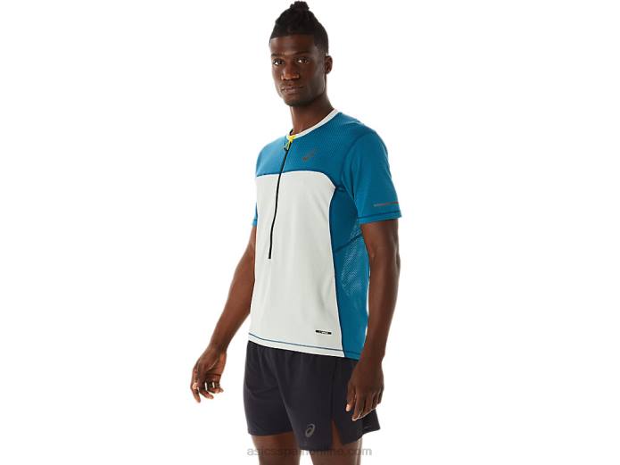 camiseta de manga corta fujitrail para hombre Asics 4L68465 tinta verde azulado/salvia claro