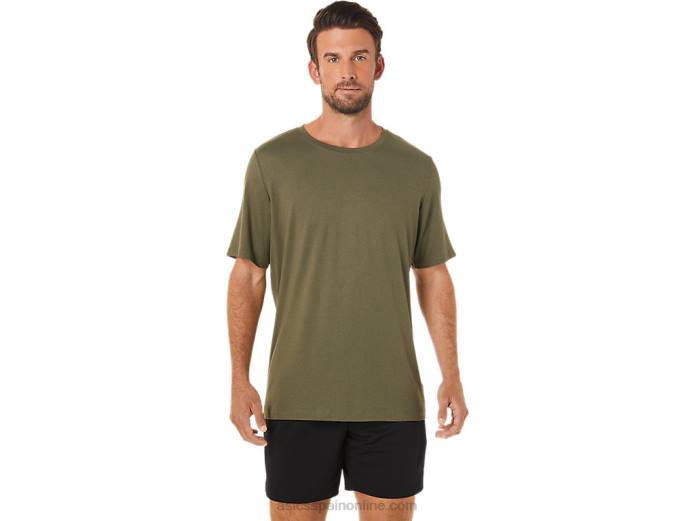 camiseta de manga corta hthr tech para hombre Asics 4L681705 lienzo verde oliva jaspeado