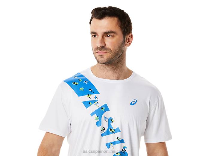 camiseta hombre ekiden manga corta Asics 4L681101 costa blanca/azul brillante