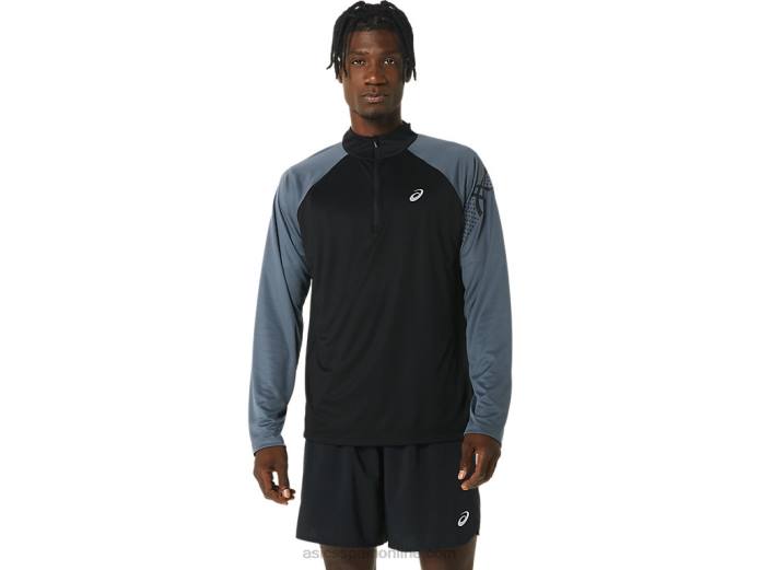 Ícono de hombre de manga larga con 1/2 cremallera Asics 4L68463 negro rendimiento/gris portador