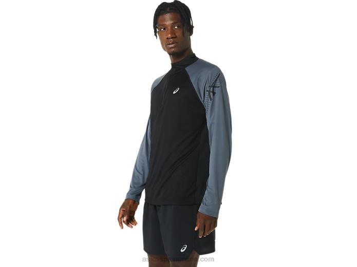 Ícono de hombre de manga larga con 1/2 cremallera Asics 4L68463 negro rendimiento/gris portador