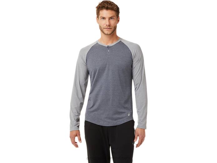 henley de manga larga perforada para hombre Asics 4L682025 gris portador/brezo de yeso