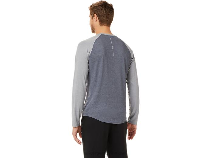 henley de manga larga perforada para hombre Asics 4L682025 gris portador/brezo de yeso