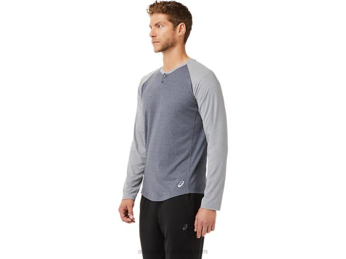 henley de manga larga perforada para hombre Asics 4L682025 gris portador/brezo de yeso