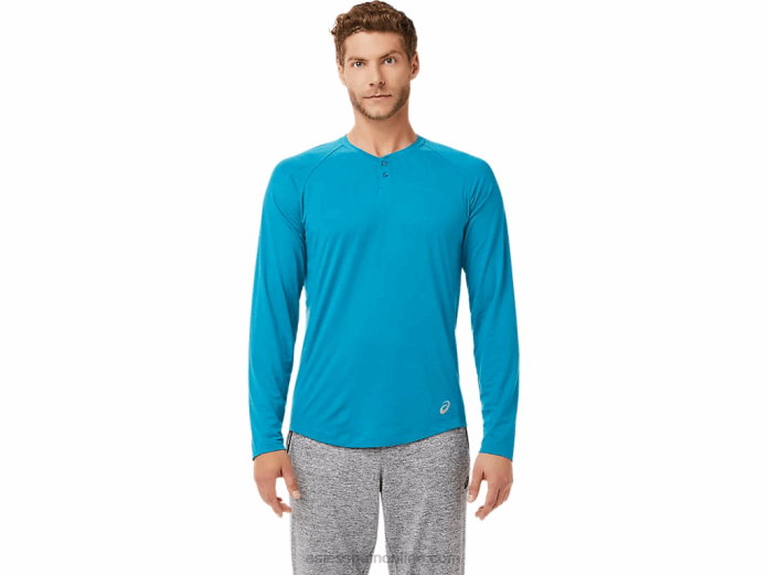 henley de manga larga perforada para hombre Asics 4L682026 brezo azul turquesa