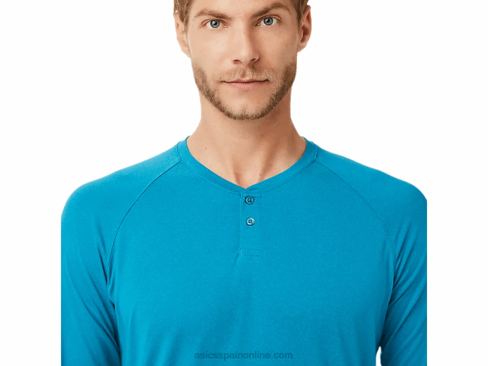 henley de manga larga perforada para hombre Asics 4L682026 brezo azul turquesa