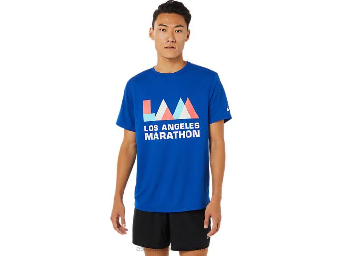 manga corta de la maratón de los hombres Asics 4L681622 azul