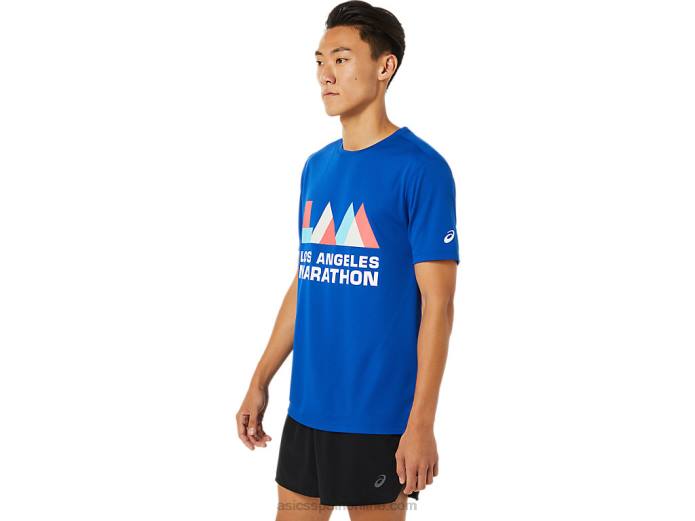 manga corta de la maratón de los hombres Asics 4L681622 azul