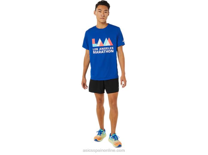 manga corta de la maratón de los hombres Asics 4L681622 azul