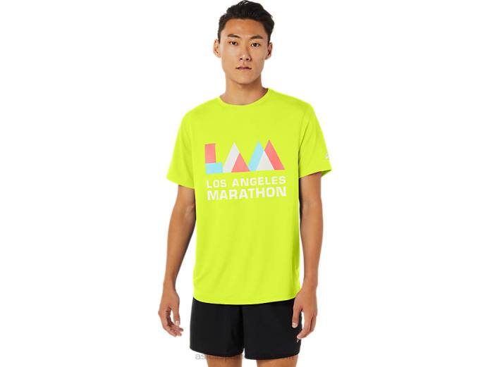 manga corta de la maratón de los hombres Asics 4L681625 amarillo de seguridad