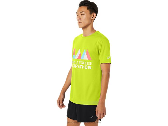 manga corta de la maratón de los hombres Asics 4L681625 amarillo de seguridad