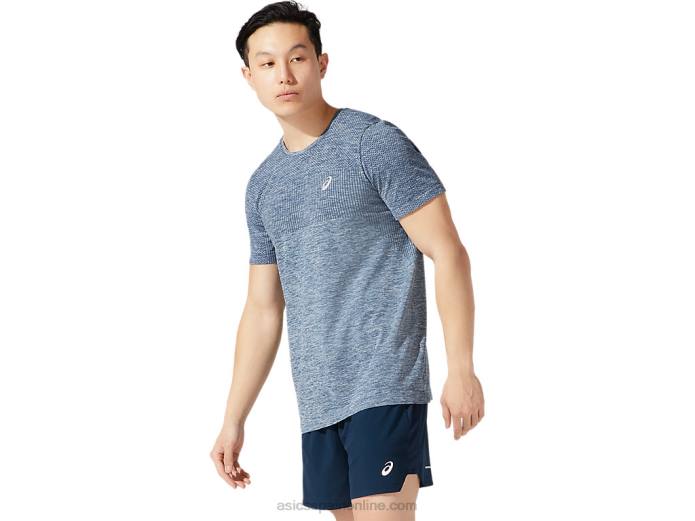 manga corta sin costuras carrera masculina Asics 4L681980 azul francés