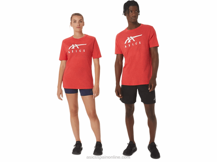 playera de manga corta a rayas Asics 4L681255 brezo rojo clásico