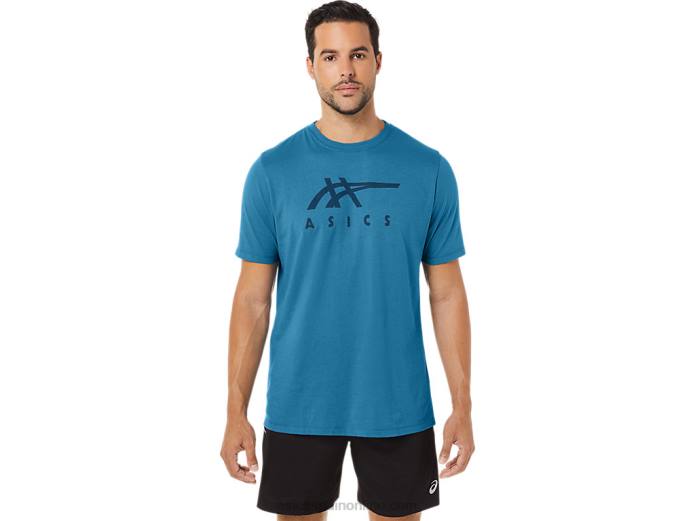 playera de manga corta a rayas Asics 4L68166 isla azul brezo