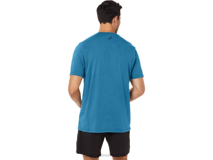 playera de manga corta a rayas Asics 4L68166 isla azul brezo