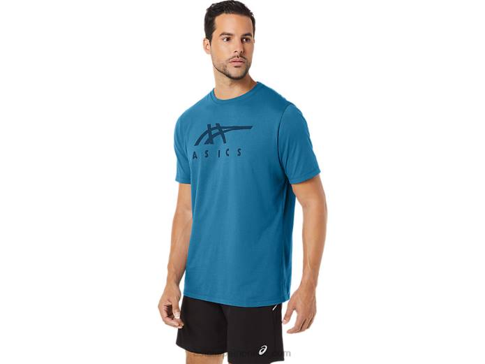 playera de manga corta a rayas Asics 4L68166 isla azul brezo