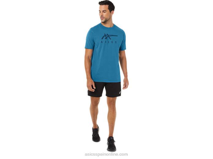 playera de manga corta a rayas Asics 4L68166 isla azul brezo