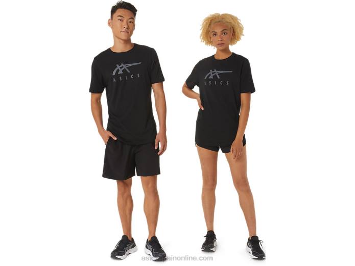 playera de manga corta a rayas Asics 4L681716 rendimiento negro