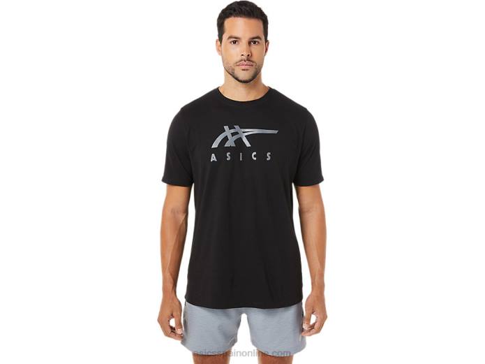 playera de manga corta a rayas Asics 4L681716 rendimiento negro
