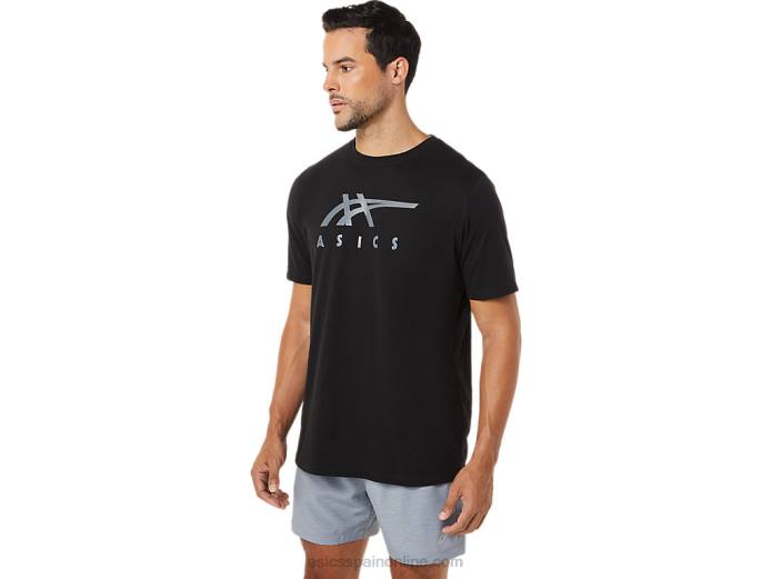 playera de manga corta a rayas Asics 4L681716 rendimiento negro