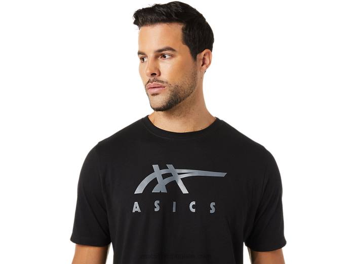 playera de manga corta a rayas Asics 4L681716 rendimiento negro