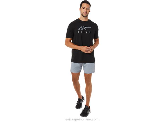 playera de manga corta a rayas Asics 4L681716 rendimiento negro