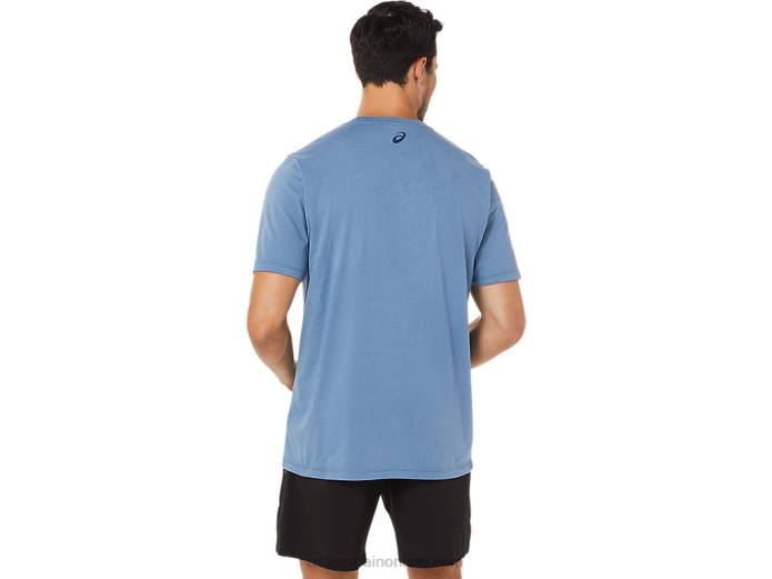 playera de manga corta a rayas Asics 4L681743 tormenta azul