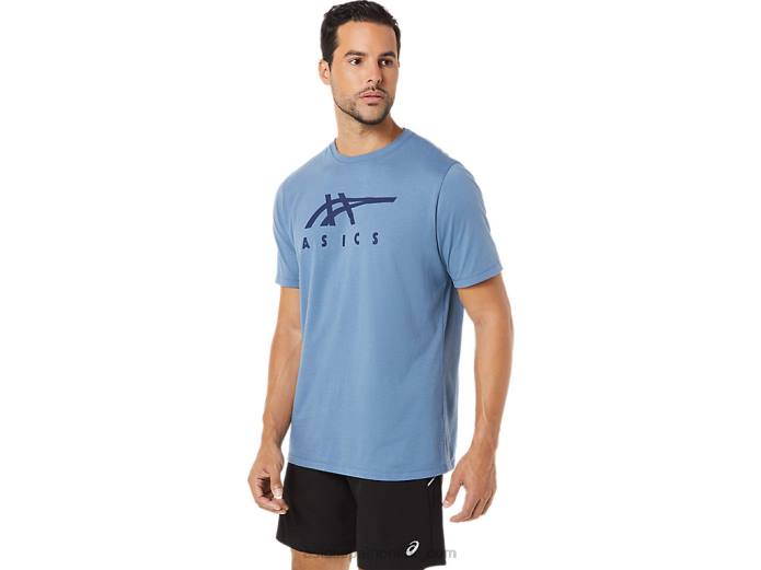 playera de manga corta a rayas Asics 4L681743 tormenta azul